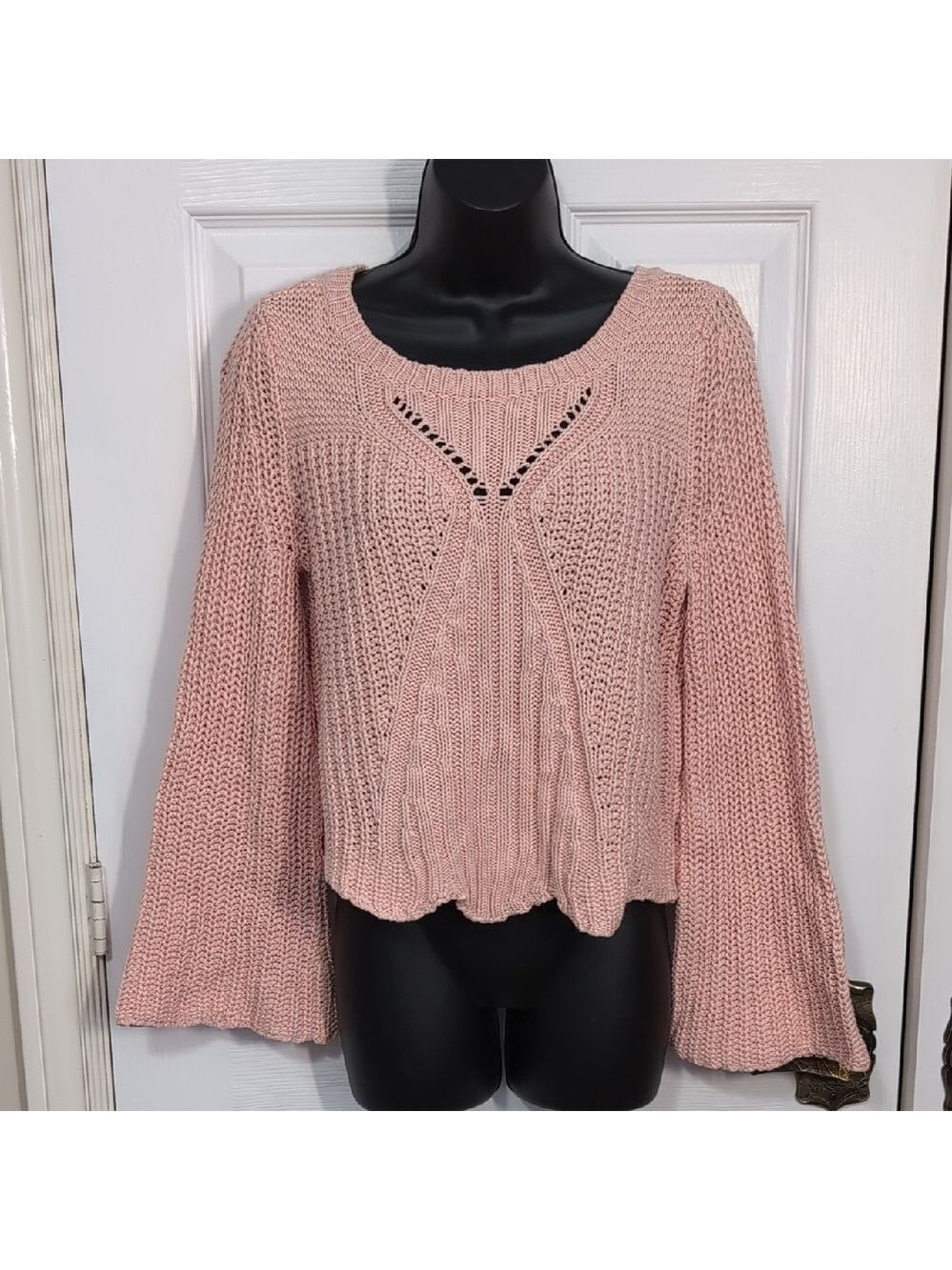 Aerie Blush Pink Knit Women's Sweater Bell Sleeves Size Small